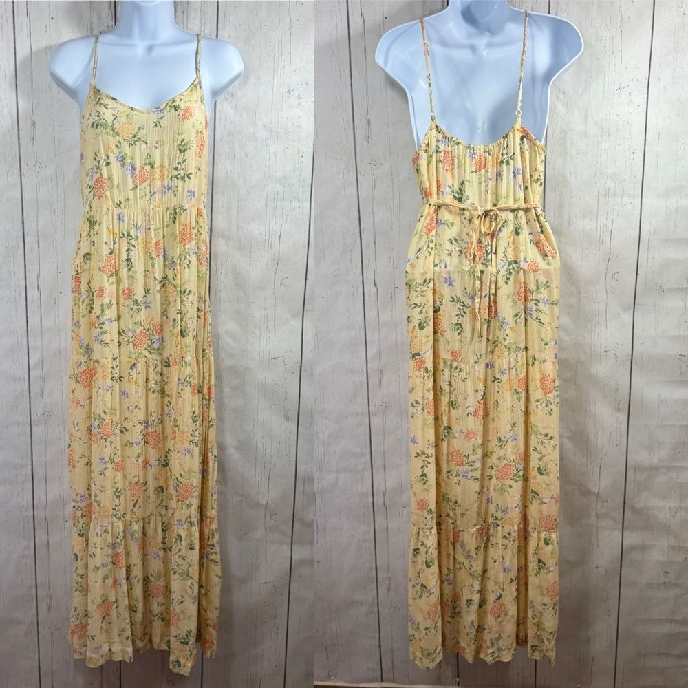 Pink Rose Floral Boho Cottagecore Tie Back Maxi Dress M Fairycore Romantic